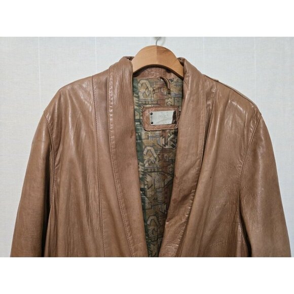 Mens 80s Vintage Soft Leather Jacket Made In Italy Brown - Picture 3 of 12
